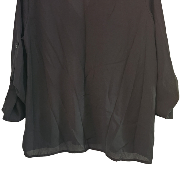 Emery Rose black long-sleeve v-neck  zip-up front blouse top - Picture 10 of 12